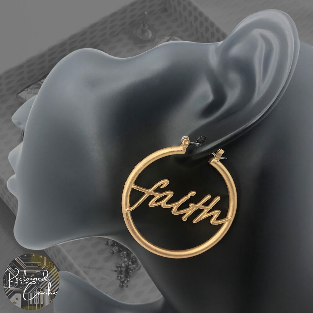 Matte Gold Faith Hoop Earrings